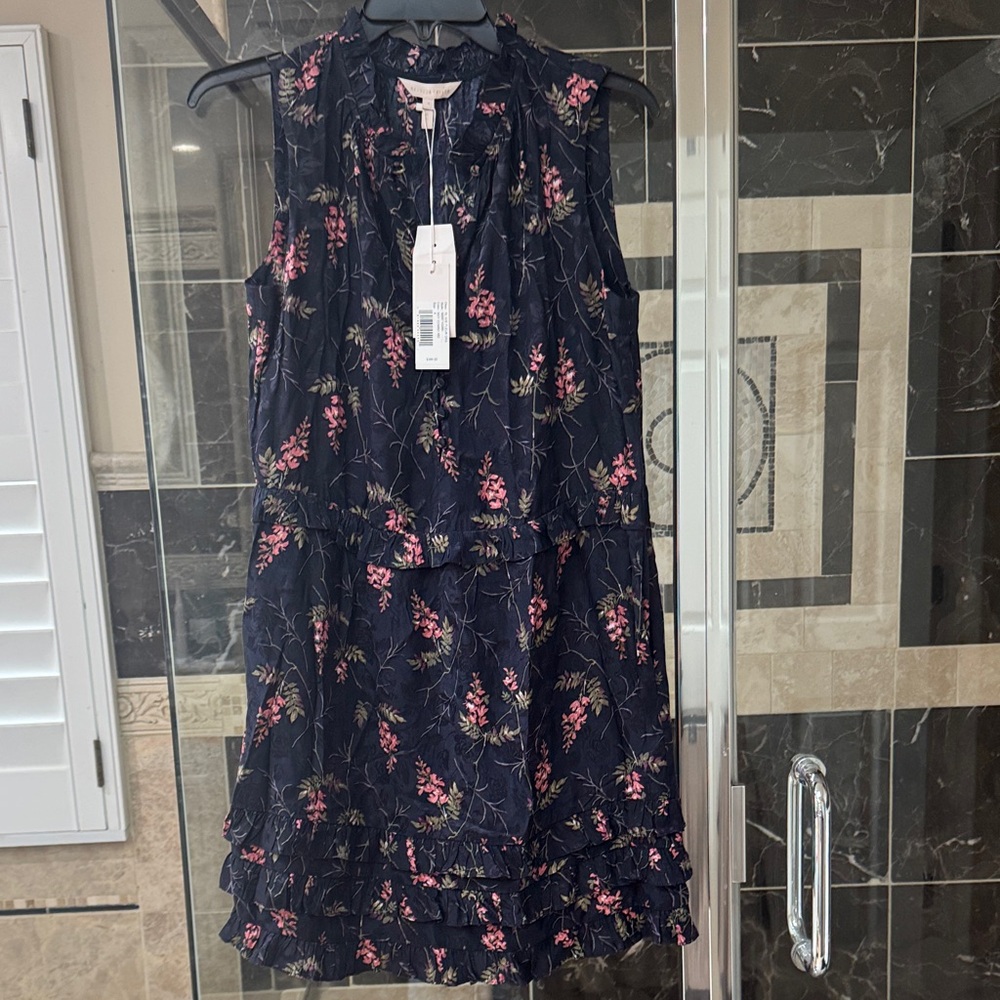 Rebecca Taylor Black Mini Dress with Pink Floral Print